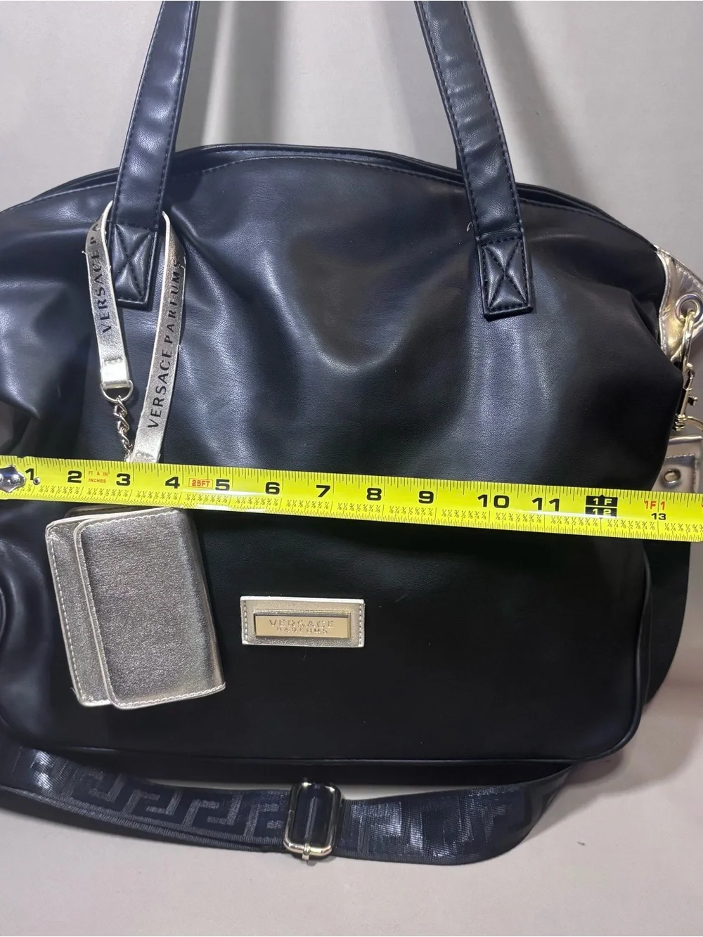 Black Leather Versace ParfumsTote with Silver Accents